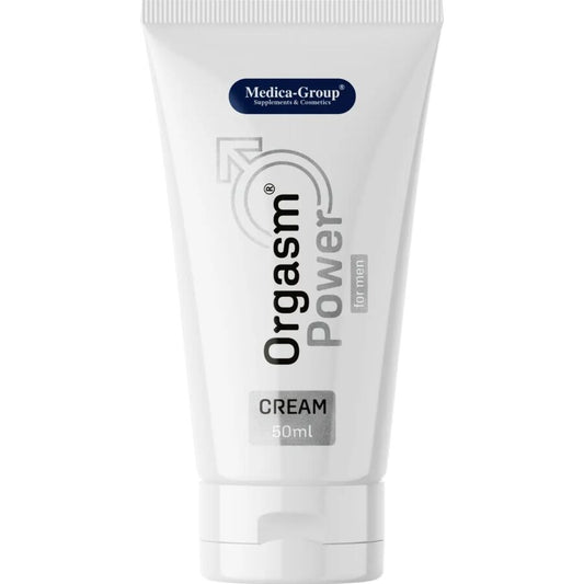 Crema intima MEDICA GROUP Orgasm Power per uomo, flacone da 50 ml, con confezione e tubo visibili in primo piano.