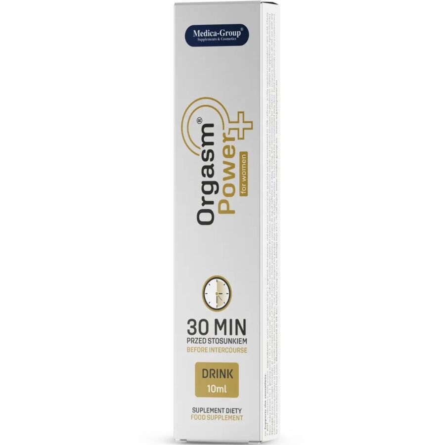Bevanda energizzante MEDICA GROUP ORGASM POWER DRINK per donne, flacone da 10 ml con etichetta.