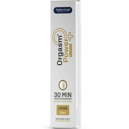 Bevanda energizzante MEDICA GROUP ORGASM POWER DRINK per donne, flacone da 10 ml con etichetta.