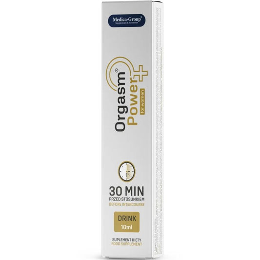 Bevanda energizzante MEDICA GROUP ORGASM POWER DRINK per donne, flacone da 10 ml con etichetta.