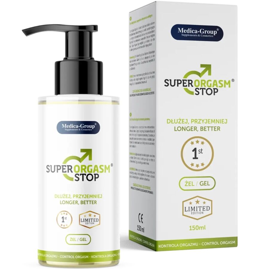 Gel intimo uomo MEDICA GROUP Super Orgasm Stop, 150 ml, con formula calmante per il benessere maschile.