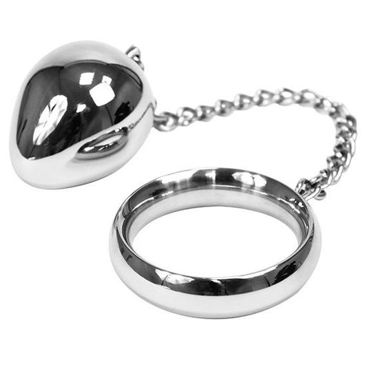 Anello cock in metallo da 40mm con catena con sfera in metallo, prodotto METAL HARD, visibile con dettagli in metallo.