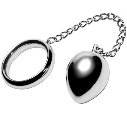 Anello cock in metallo da 40mm con catena con sfera in metallo, prodotto METAL HARD, su sfondo neutro.