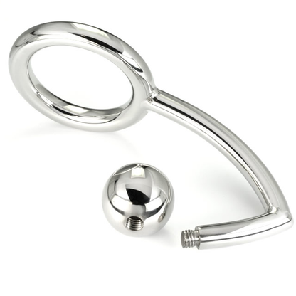 Anello cock ring in metallo METAL HARD con gancio intruder anale, diametro 45mm, per giochi di dominazione e piacere.