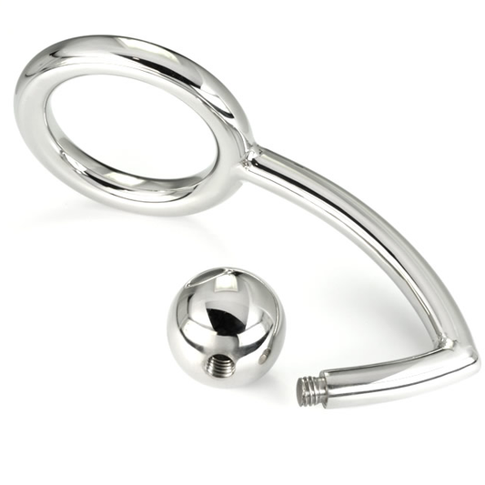 Anello cock ring in metallo METAL HARD con gancio intruder anale, diametro 45mm, per giochi di dominazione e piacere.