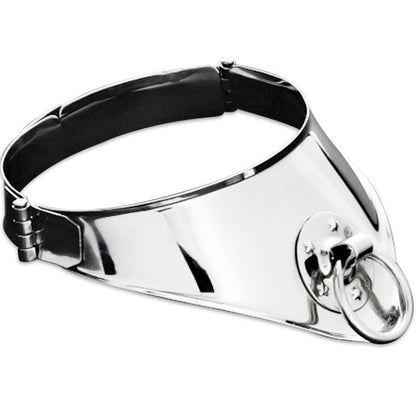 Collare di contenimento rigido in metallo METAL HARD con anello e lucchetto, lunghezza 12,5 cm, robusto e resistente.