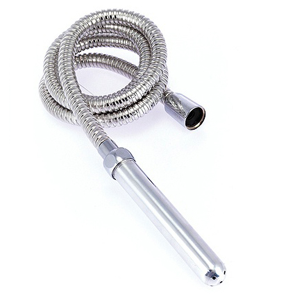 Doccia intima METAL HARD, 1,5 m, con tubo in metallo, mostrata in primo piano con dettagli di raccordi e superficie lucida.