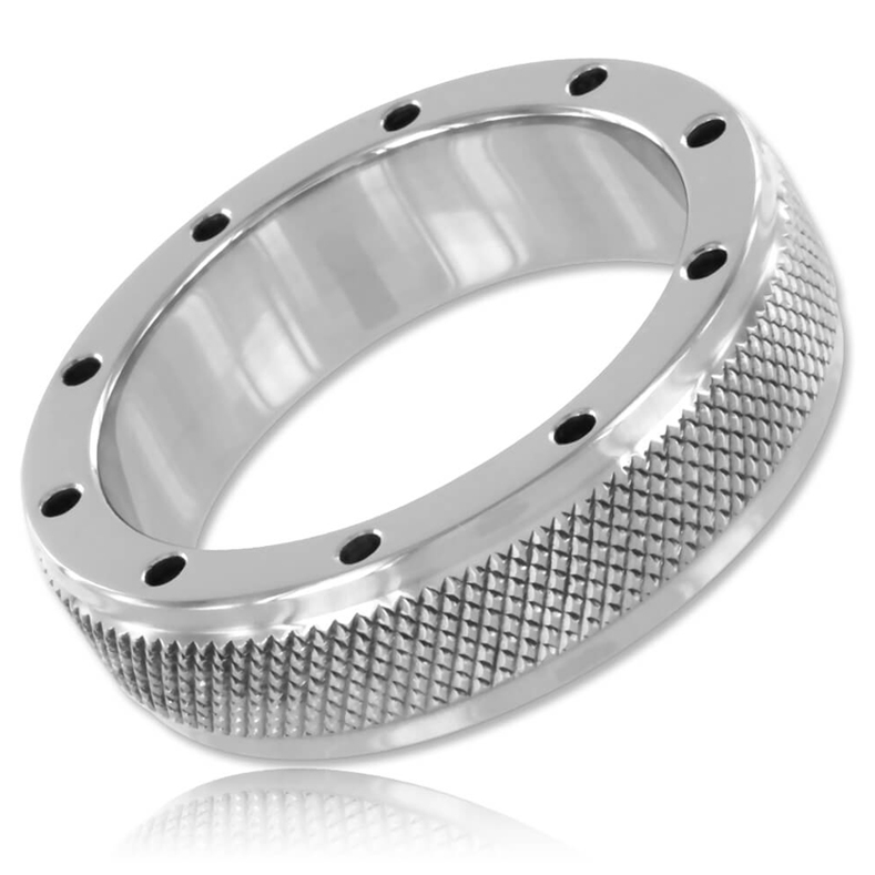 Anello per pene e testicoli METAL HARD in metallo, lunghezza 50mm, con design robusto e resistente.