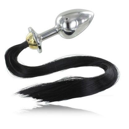 Plug anale in acciaio metallizzato METAL HARD con coda lunga 8,89 cm, design resistente e lucido, per giochi di intimità.