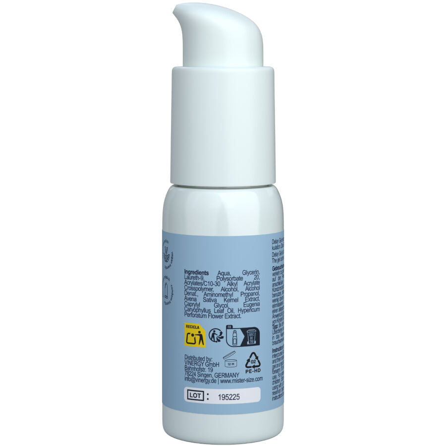 Gel ritardo MISTER SIZE da 50 ml, lubrificante a base d'acqua per prolungare il piacere, in confezione compatta.