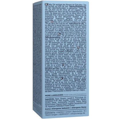Gel ritardo MISTER SIZE da 50 ml, cremoso e trasparente, per prolungare il piacere, visibile in un contenitore da 50 ml.