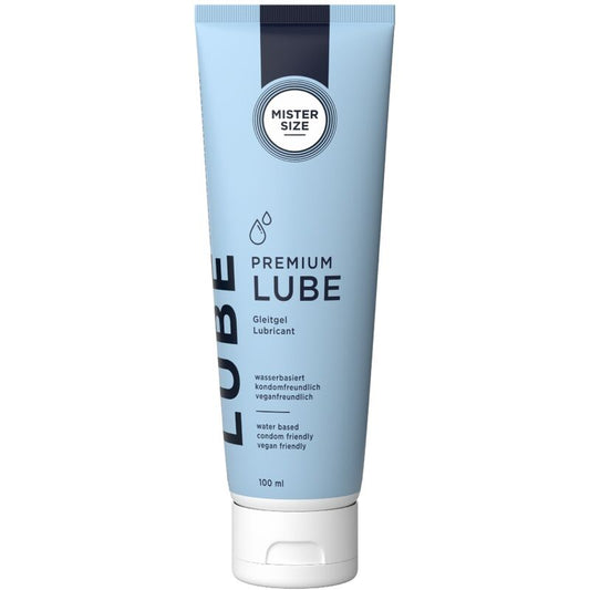 Lubrificante premium Mister Size da 100 ml, in confezione con etichetta visibile, ideale per uso intimo e massaggi.