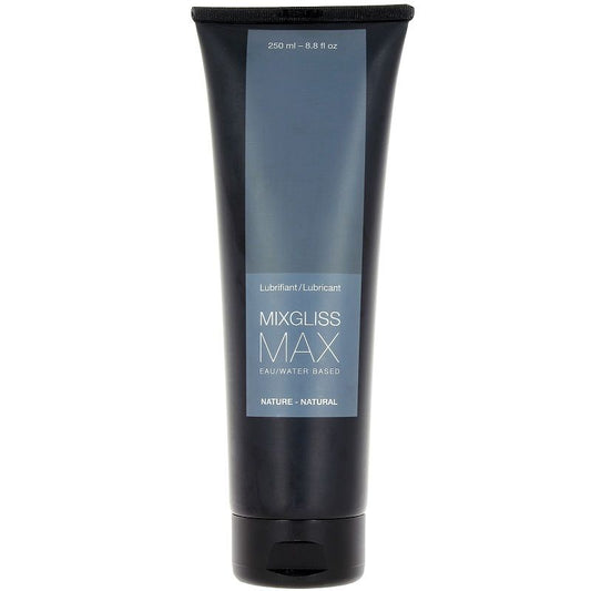 Lubrificante dilatatore anale Mixgliss Max da 250ml, bottiglia con etichetta bianca e blu, ideale per uso intimo e relax