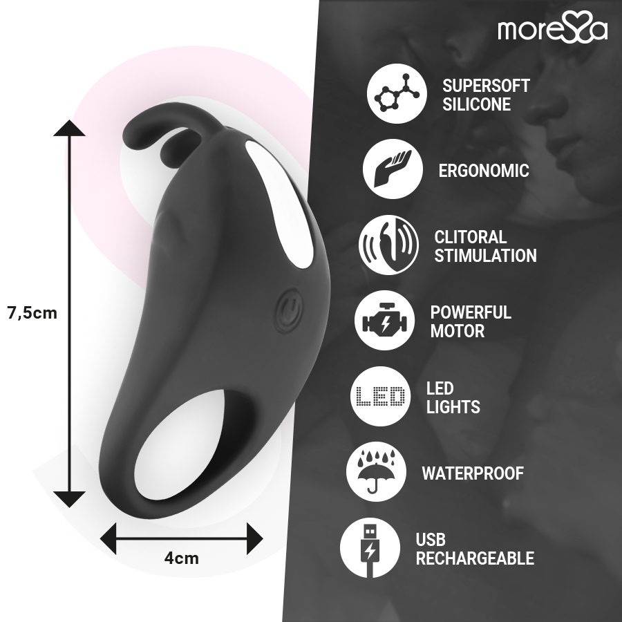 Anello MORESSA Brad Premium in silicone nero, ricaricabile, con design elegante e superficie liscia.