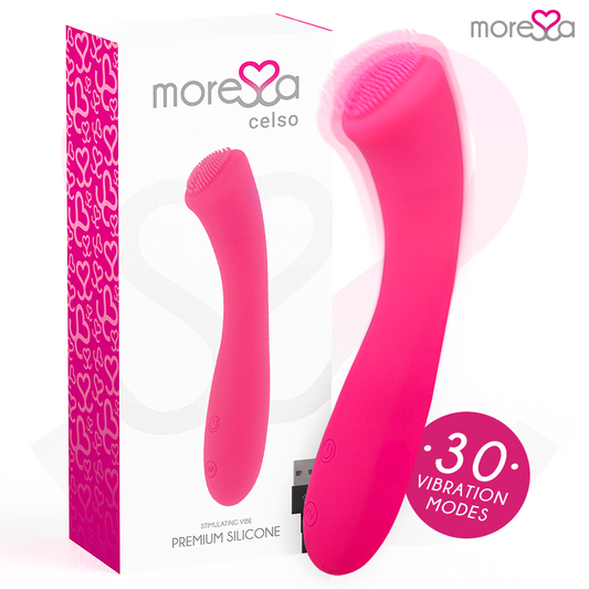 Cilindro di silicone ricaricabile MORESSA Celso Premium, resistente e di alta qualità, visibile con dettagli in silicone e logo brand.