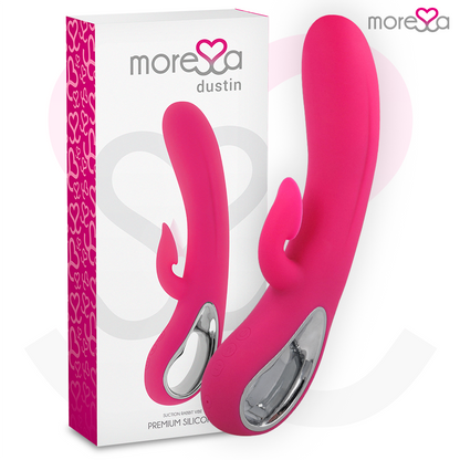Aspiratore clitoride MORESSA Dustin in silicone premium, con vibrazione potente e design ricaricabile, visibile in immagine.