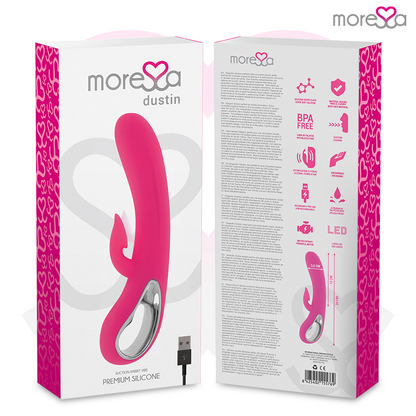Aspiratore clitoride MORESSA Dustin in silicone premium con vibrazione potente e ricaricabile, design elegante e compatto.