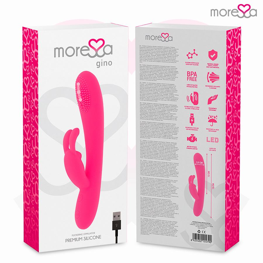 Penna in silicone ricaricabile MORESSA GINO PREMIUM con design elegante e dettagli colorati, vista frontale.