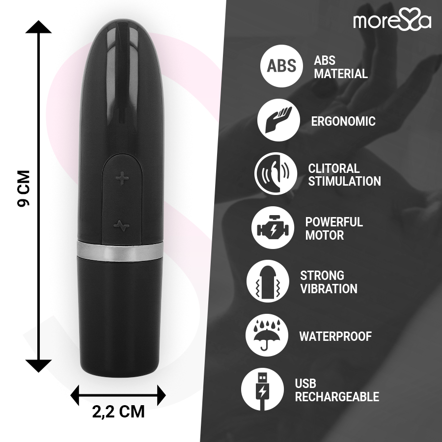 Vibratore da viaggio MORESSA IVY nero con design compatto e ergonomico, ideale per stimolazione personale.