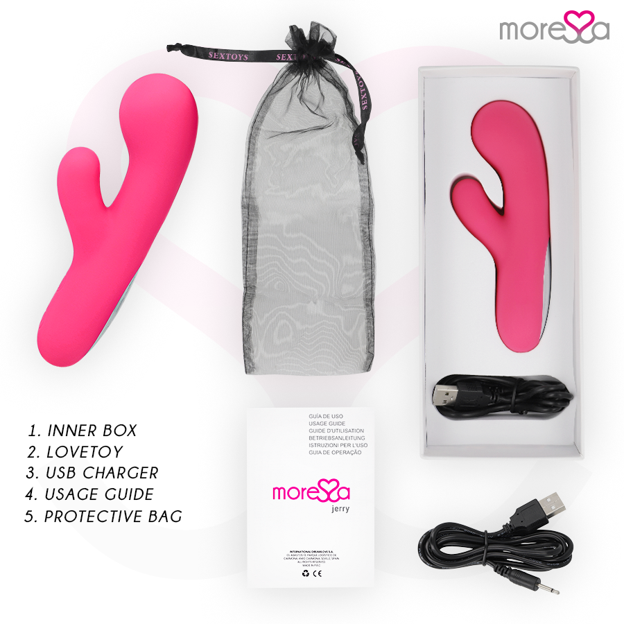 Spazzola in silicone riutilizzabile MORESSA JERRY PREMIUM con setole flessibili e manico ergonomico, colore rosa.