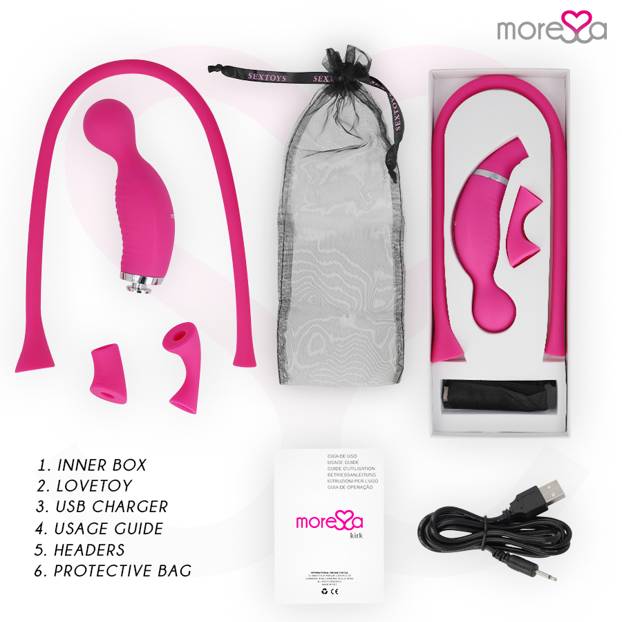 Aspiratore e massaggiatore multifunzione MORESSA Kirk Duo in silicone premium, dispositivo ricaricabile, con design ergonomico e superfici lisce