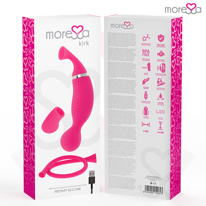 Aspiratore e massaggiatore MoreSSA Kirk Duo in silicone premium, dispositivo ricaricabile con design ergonomico e funzioni multiple.