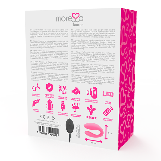 Stimolatore a telecomando MORESSA Lauren per coppia, con design elegante e comandi intuitivi, ideale per momenti di intimità.
