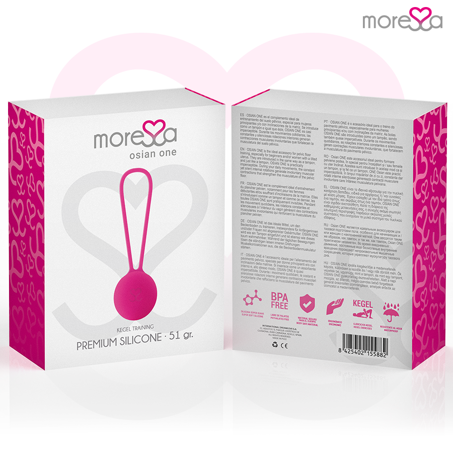 Silicone rosa MORESSA Osian One Premium, morbido e elastico, visibile nel primo piano dell'immagine.