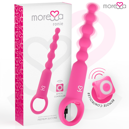 Controllo remoto MORESSA Ronie per piacere anale rosa, dispositivo con pulsante e superficie morbida.
