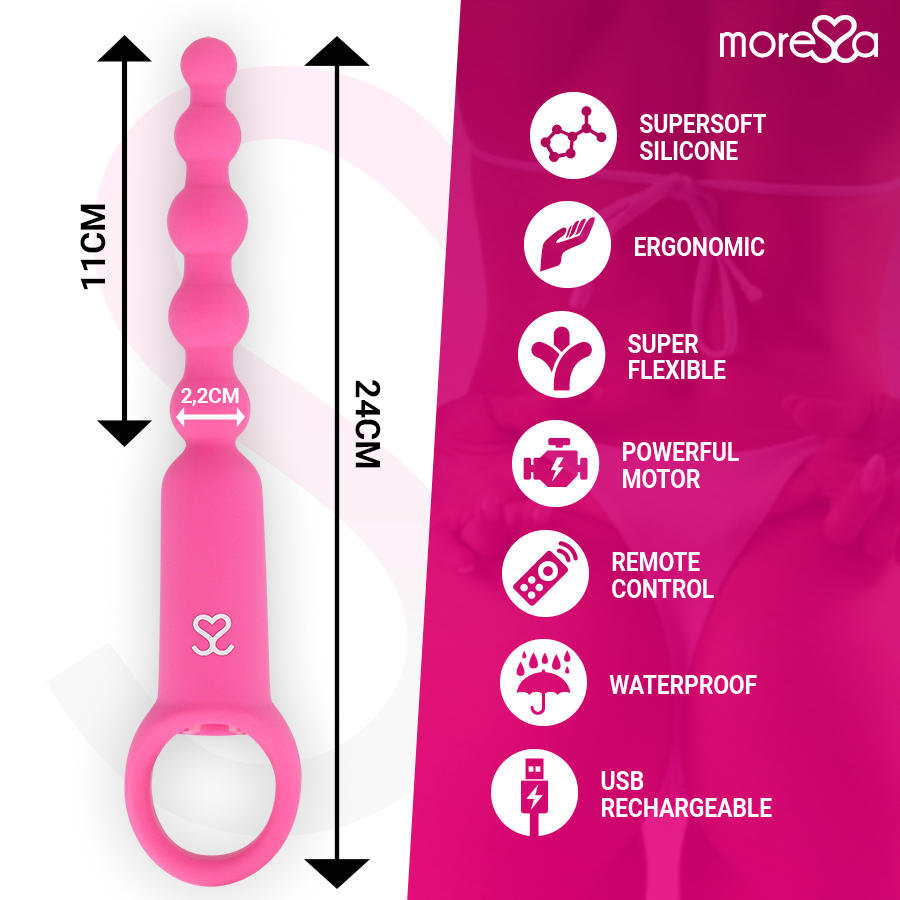 Controllo remoto MORESSA Ronie per piacere anale rosa, elegante e discreto, con pulsanti per vibrazione e intensità.