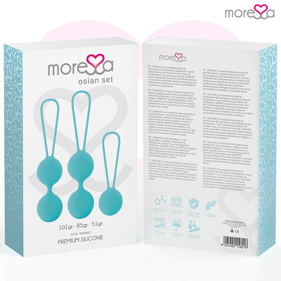 Set Moressa Osian Premium in silicone turchese con dettagli eleganti, ideale per uso quotidiano e stile sofisticato.