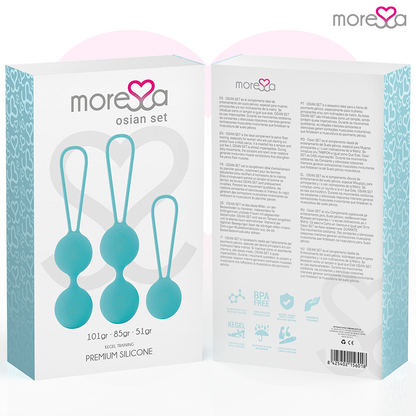 Set Moressa Osian Premium in silicone turchese con dettagli eleganti, ideale per uso quotidiano e stile sofisticato.