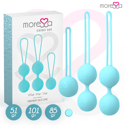 Set Osian premium in silicone turchese di MORESSA, con accessori robusti e colorati, ideale per uso quotidiano e divertente.
