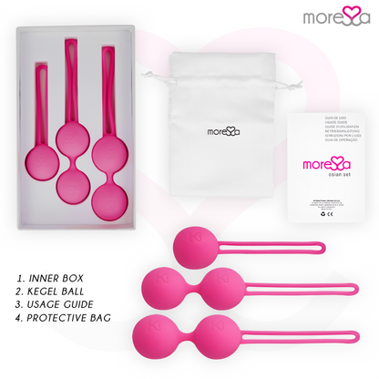 Set di silicone rosa MORESSA Osian Premium con tre pezzi: Osian One, Osian Two e Osian Three, vari formati e peso.
