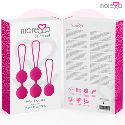 Set di silicone morbido MORESSA Osian Premium rosa, include Osian One, Two e Three in differentiabili formati.