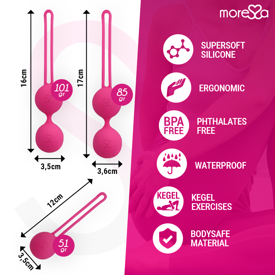 Set di silicone rosa MORESSA Osian Premium, include Osian One, Two e Three, vari formati e peso.