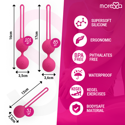Set di silicone rosa MORESSA Osian Premium, include Osian One, Two e Three, vari formati e peso.