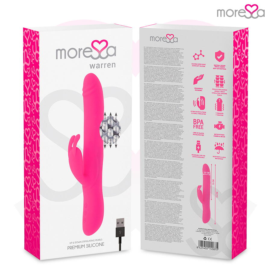 Silicone ricaricabile Warren Premium MORESSA, dettagli del design e superficie liscia, in colore trasparente.