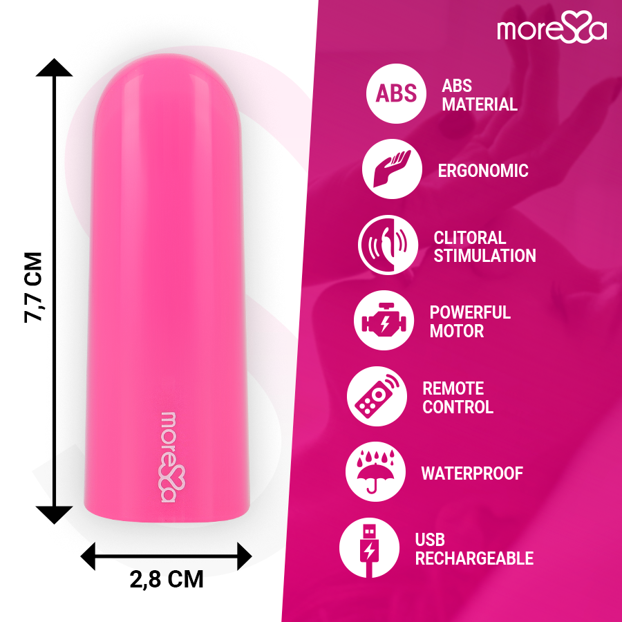 Telecomando vibratore Nix rosa di MORESSA, dispositivo di controllo senza fili con design elegante e compatto.