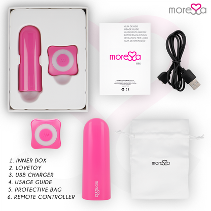 Telecomando vibratore Nix rosa di MORESSA, dispositivo compatto e colorato, visibile in questa immagine.