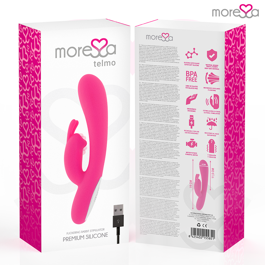 Telmo Premium silicone ricaricabile MORESSA, dispositivo elegante con superficie liscia e dettagli moderni, visibile in immagine.