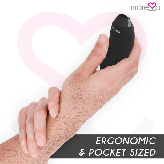 Vibratore MORESSA Blossom nero con design ergonomico, superficie liscia e dettagli eleganti per piacere personale.