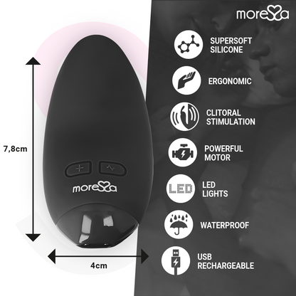 Vibratore Blossom nero di MORESSA, dispositivo di piacere con design elegante e tecnologia avanzata, visibile in primo piano.
