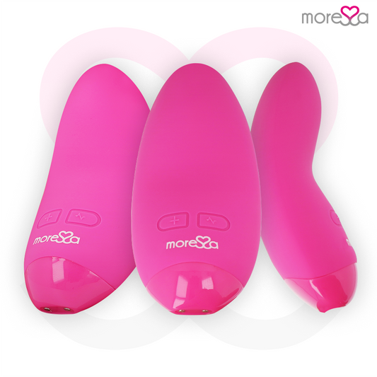 Vibratore Blossom rosa di MORESSA, dispositivo di sex toy con design elegante e superficie liscia, per stimolazione e piacere.