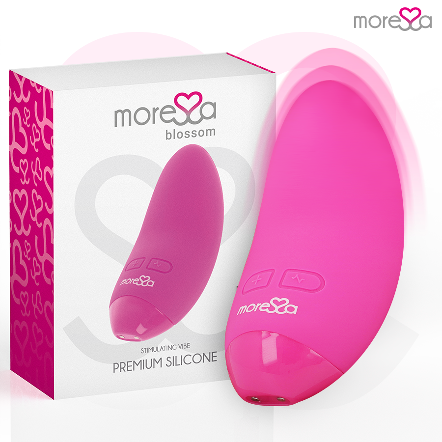 Vibratore Blossom rosa di MORESSA, design elegante e compatto, con superficie liscia e dettagli delicati.