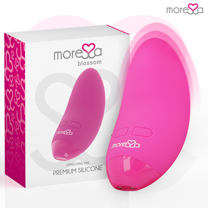 Vibratore Blossom rosa di MORESSA, design elegante e compatto, con superficie liscia e dettagli delicati.