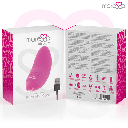 Vibratore Blossom rosa della marca MORESSA, design elegante e dettagli raffinati, visibile in questa immagine.