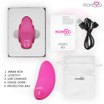 Vibratore Blossom rosa di MORESSA, elegante e morbido, con design ergonomico per massaggi e stimolazione.