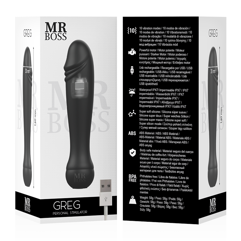 Stimolatore personale MR BOSS GREG, dispositivo di massaggio e vibrazione, con design compatto e pratico.