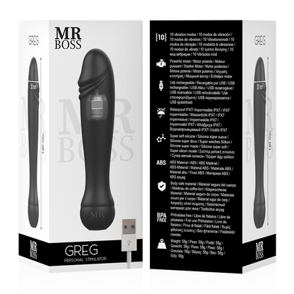 Stimolatore personale MR BOSS GREG, dispositivo di massaggio e vibrazione, con design compatto e pratico.